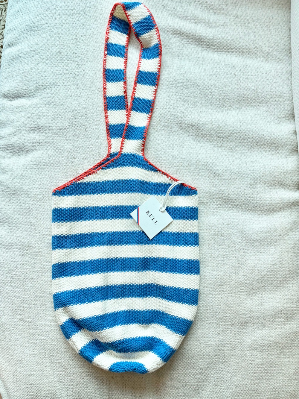KULE Moon Crochet Bag NWT Blue White Stripe Knit Shoulder Tote-Sold Out